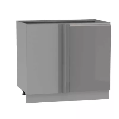 Bővített sarokszekrény ADAMA - szélesség 110 cm, fényes szürke/szürke, ezüst fogantyú, 10 cm lábak, bal oldali