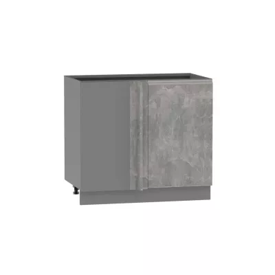 Bővített sarokszekrény ADAMA - szélesség 110 cm, világos műbeton / szürke, ezüst fogantyú, 15 cm-es lábak, bal oldali