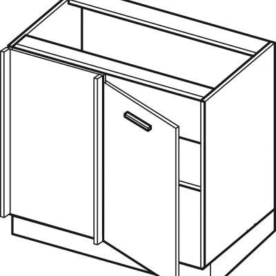 Bővített sarokszekrény ADAMA - szélesség 110 cm, fekete/szürke, ezüst fogantyú, 10 cm lábak, bal oldali