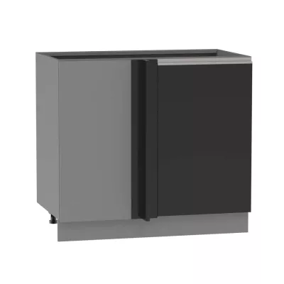 Bővített sarokszekrény ADAMA - szélesség 110 cm, fekete/szürke, ezüst fogantyú, 15 cm-es lábak, bal oldali