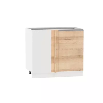 Bővített sarokszekrény ADAMA - szélesség 110 cm, artisan bükk / fehér, ezüst fogantyú, 10 cm lábak, bal oldali