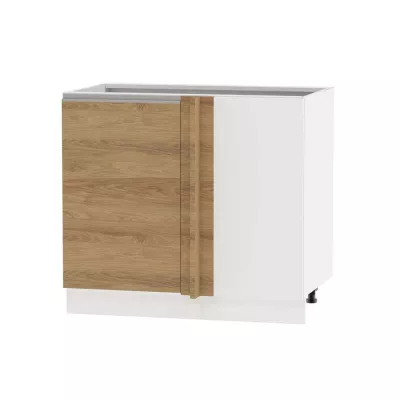 Bővített sarokszekrény ADAMA - szélesség 110 cm, hickory natúr/fehér, ezüst fogantyú, 10 cm lábak, jobb oldali