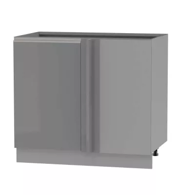 Bővített sarokszekrény ADAMA - szélesség 110 cm, fényes szürke/szürke, ezüst fogantyú, 10 cm lábak, jobb oldali