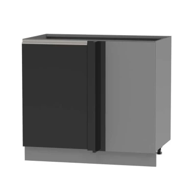 Bővített sarokszekrény ADAMA - szélesség 110 cm, fekete/szürke, ezüst fogantyú, 10 cm lábak, jobb oldali
