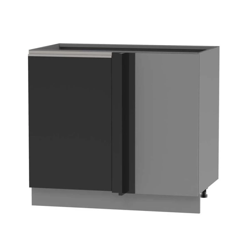 Bővített sarokszekrény ADAMA - szélesség 110 cm, fekete/szürke, ezüst fogantyú, 10 cm lábak, jobb oldali