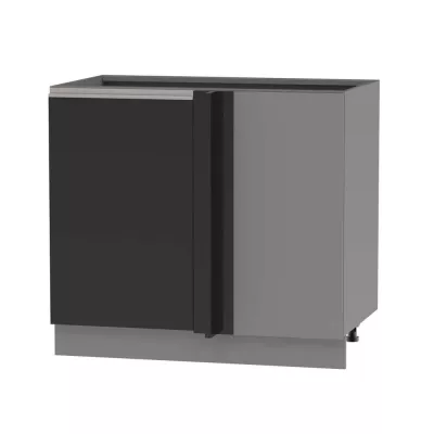 Bővített sarokszekrény ADAMA - szélesség 110 cm, fekete/szürke, ezüst fogantyú, 10 cm lábak, jobb oldali