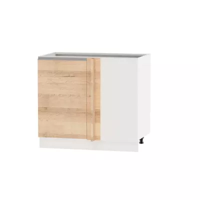 Bővített sarokszekrény ADAMA - szélesség 110 cm, artisan bükk / fehér, ezüst fogantyú, 10 cm lábak, jobb oldali