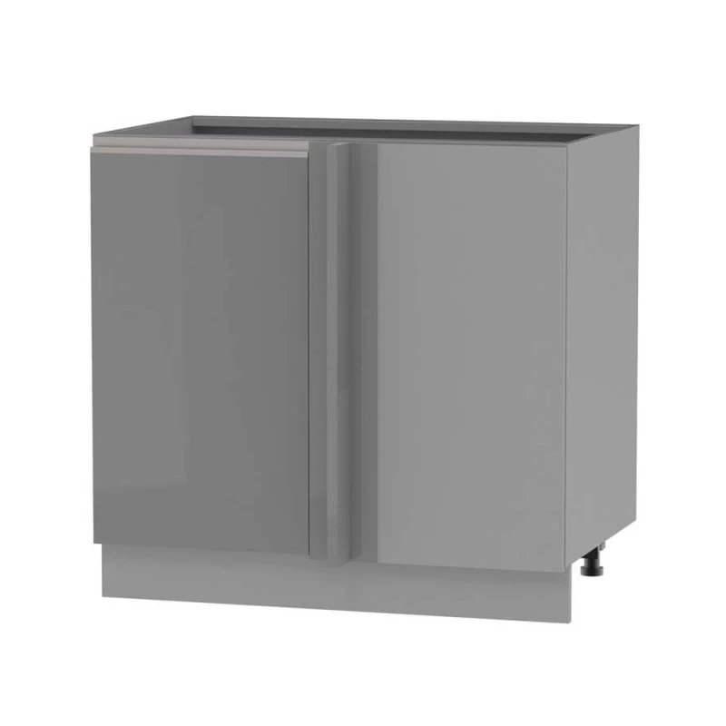 Bővített sarokszekrény ADAMA - szélesség 105 cm, fényes szürke/szürke, ezüst fogantyú, 10 cm lábak, jobb oldali