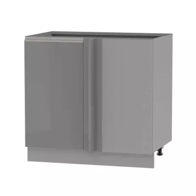 Bővített sarokszekrény ADAMA - szélesség 105 cm, fényes szürke/szürke, ezüst fogantyú, 15 cm lábak, jobb oldali