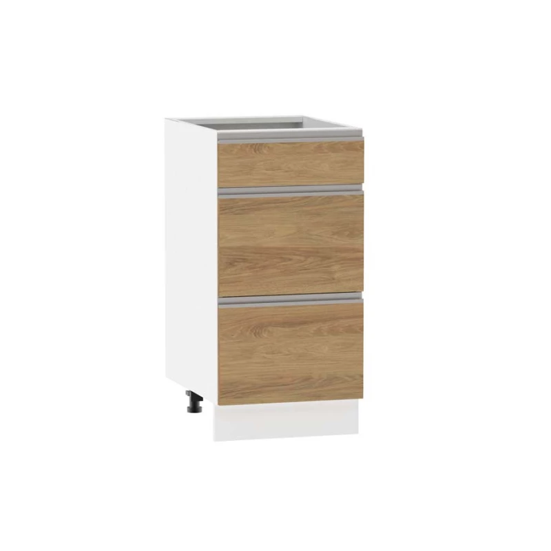 Alsó szekrény fiókokkal ADAMA - szélesség 40 cm, hickory natúr / fehér, lábak 10 cm