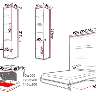 Összecsukható ágy szekrényekkel 120x200 CELENA 3 - szürke