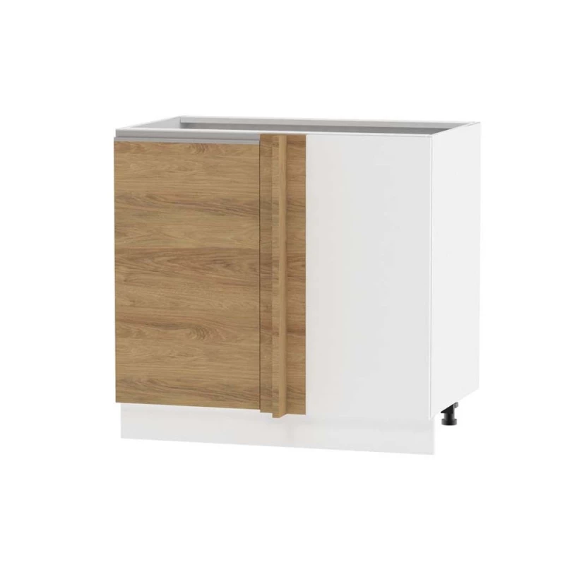 Bővített sarokszekrény ADAMA szigethez - szélesség 105 cm, hickory natúr / fehér, 15 cm-es lábak, jobb oldali