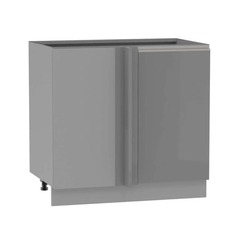 Bővített sarokszekrény ADAMA szigethez - szélesség 105 cm, fényes szürke/szürke, 10 cm lábak, bal oldali