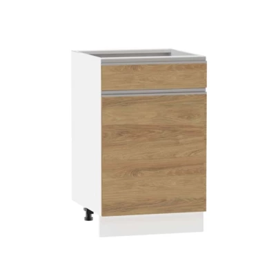 Kombinált alsószekrény ADAMA - szélesség 50 cm, hickory natúr / fehér, 10 cm lábak