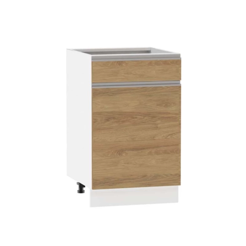 Kombinált alsószekrény ADAMA - szélesség 50 cm, hickory natúr / fehér, 10 cm lábak