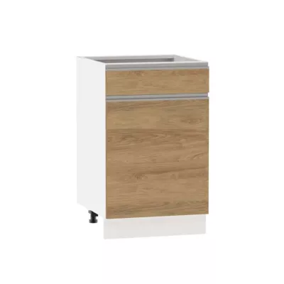 Kombinált alsószekrény ADAMA - szélesség 50 cm, hickory natúr / fehér, 10 cm lábak