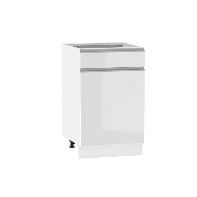 Kombinált alsószekrény ADAMA - szélesség 50 cm, fényes fehér / fehér, lábak 15 cm