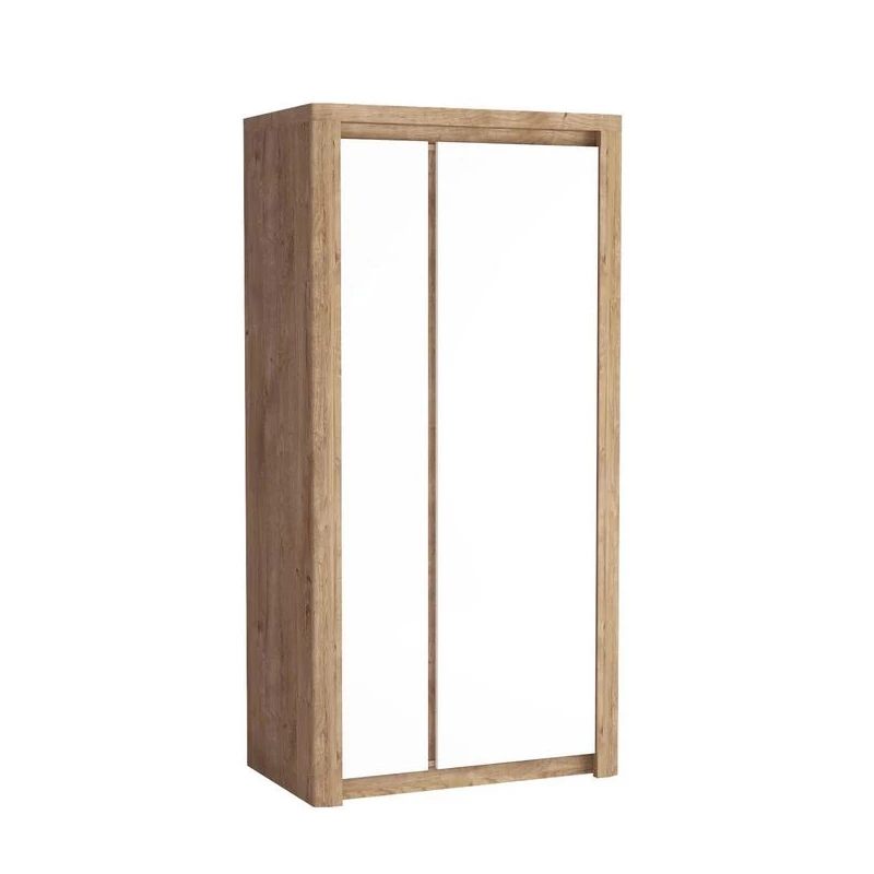 DORITH kétajtós gardróbszekrény - szélesség 98 cm, bordázott tölgy / fehér