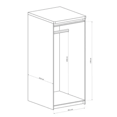 DORITH egyajtós gardróbszekrény - szélesség 73 cm, bordázott tölgy / fehér