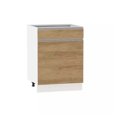 Kombinált alsószekrény ADAMA - szélesség 60 cm, hickory natúr / fehér, lábak 15 cm