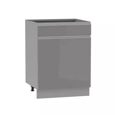 Kombinált alsószekrény ADAMA - szélesség 60 cm, fényes szürke/szürke, 10 cm lábak