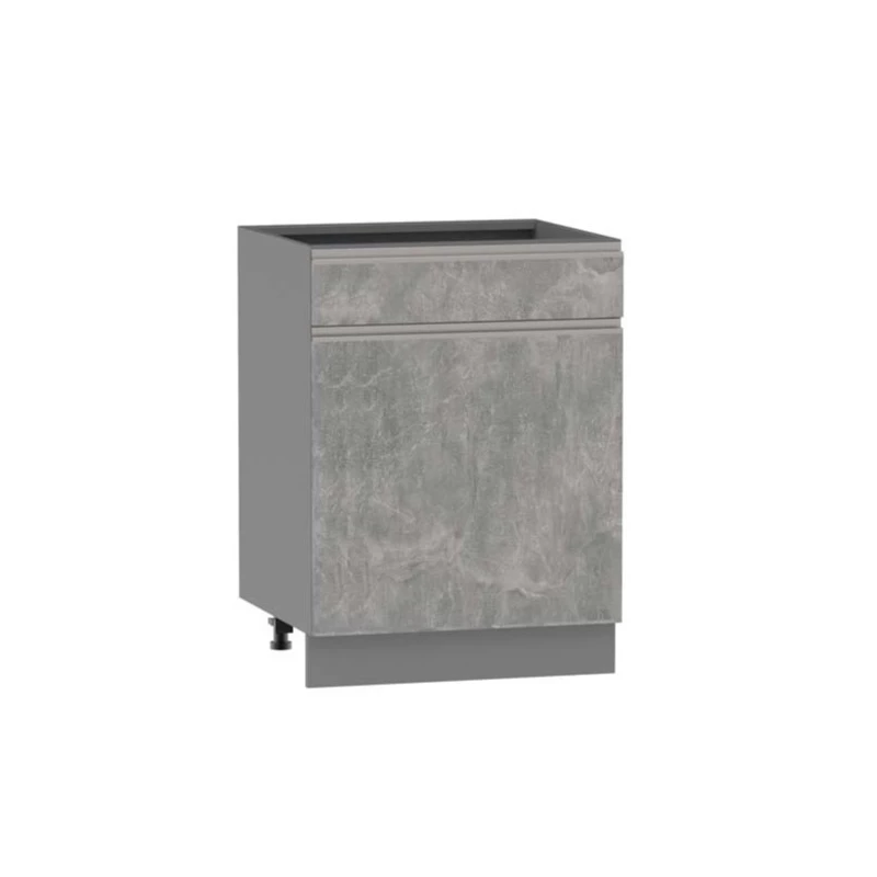 Kombinált alsószekrény ADAMA - szélesség 60 cm, világos műbeton / szürke, 15 cm-es lábak