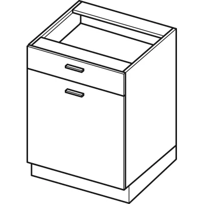 Kombinált alsószekrény ADAMA - szélesség 60 cm, fényes fehér / fehér, 10 cm lábak