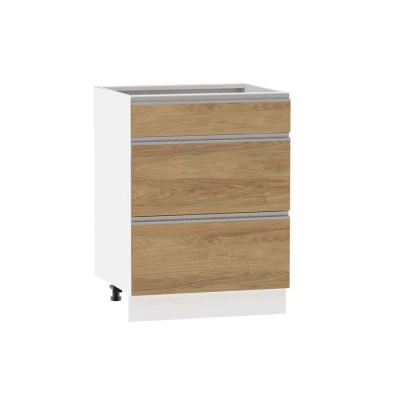 Alsó szekrény fiókokkal ADAMA - szélesség 60 cm, hickory natúr / fehér, lábak 10 cm