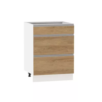 Alsó szekrény fiókokkal ADAMA - szélesség 60 cm, hickory natúr / fehér, lábak 15 cm