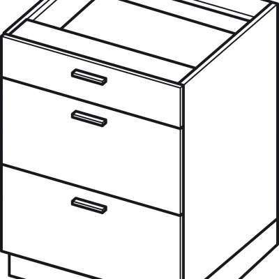 Alsó szekrény fiókokkal ADAMA - szélesség 60 cm, fényes szürke / szürke, 10 cm lábak
