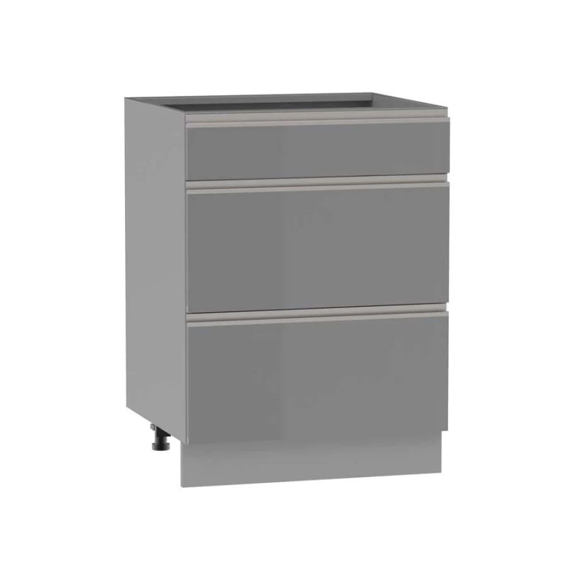 Alsó szekrény fiókokkal ADAMA - szélesség 60 cm, fényes szürke / szürke, lábak 15 cm