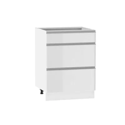 Alsó szekrény fiókokkal ADAMA - szélesség 60 cm, fényes fehér / fehér, lábak 10 cm