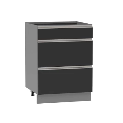 Alsó szekrény fiókokkal ADAMA - szélesség 60 cm, fekete / szürke, lábak 10 cm