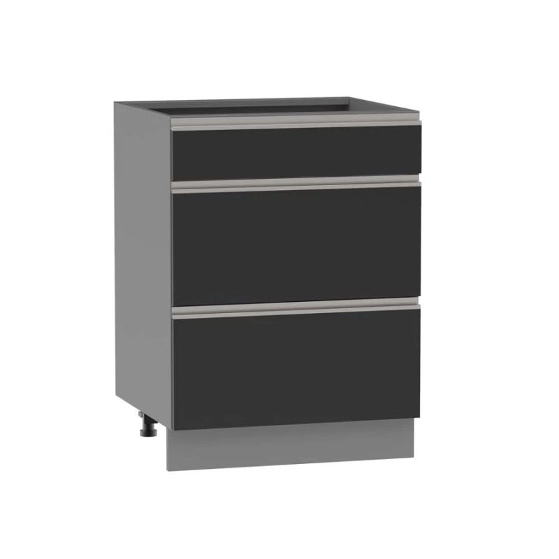 Alsó szekrény fiókokkal ADAMA - szélesség 60 cm, fekete / szürke, lábak 10 cm