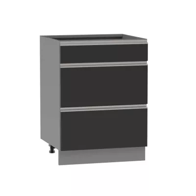 Alsó szekrény fiókokkal ADAMA - szélesség 60 cm, fekete / szürke, lábak 10 cm