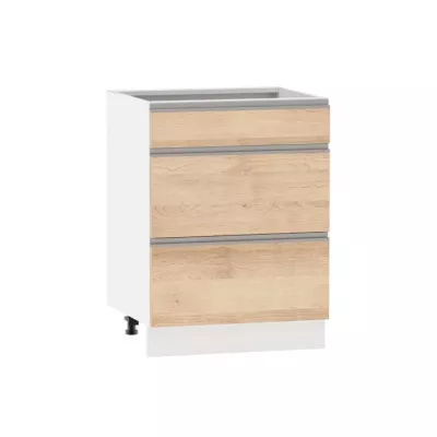 Alsó szekrény fiókokkal ADAMA - szélesség 60 cm, artisan bükk / fehér, lábak 15 cm