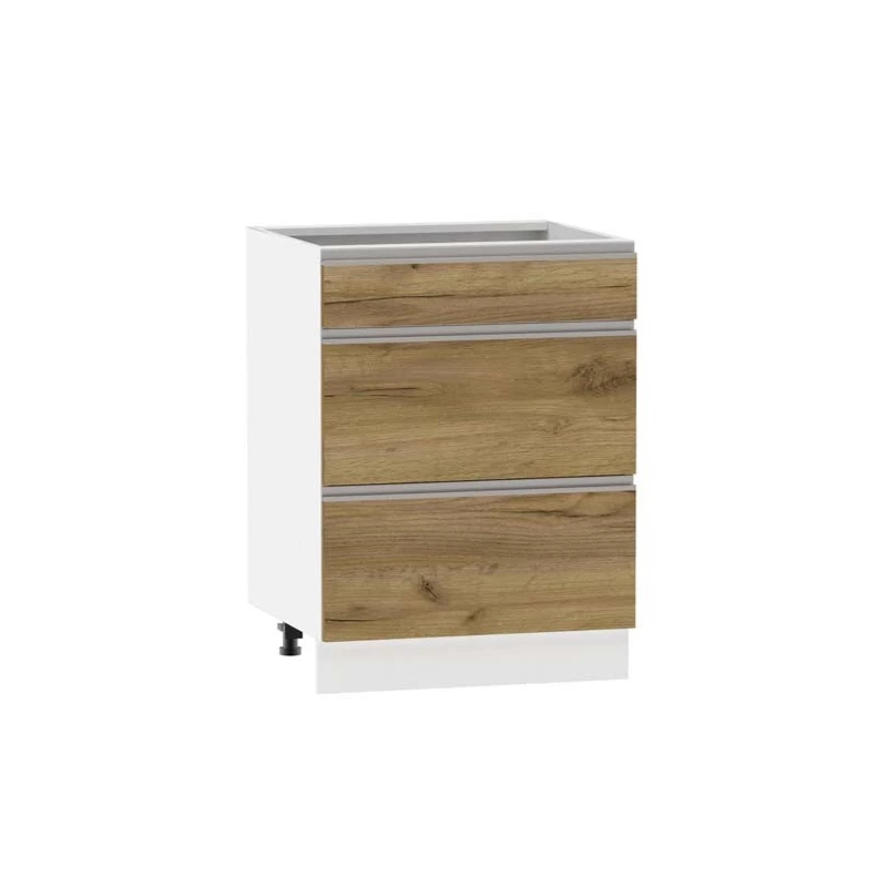 Alsó szekrény fiókokkal ADAMA - szélesség 60 cm, craft tölgy arany / fehér, lábak 15 cm