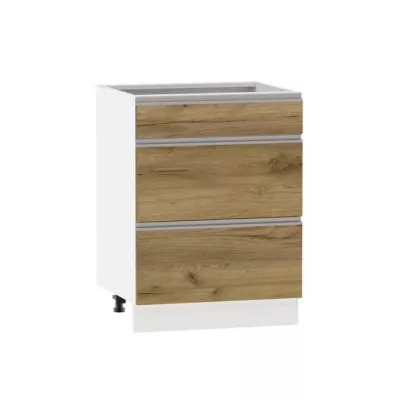 Alsó szekrény fiókokkal ADAMA - szélesség 60 cm, craft tölgy arany / fehér, lábak 15 cm