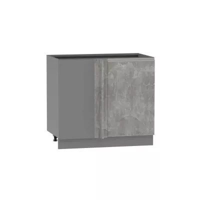 Bővített sarokszekrény ADAMA - szélesség 110 cm, világos műbeton / szürke, ezüst fogantyú, 10 cm lábak, bal oldali