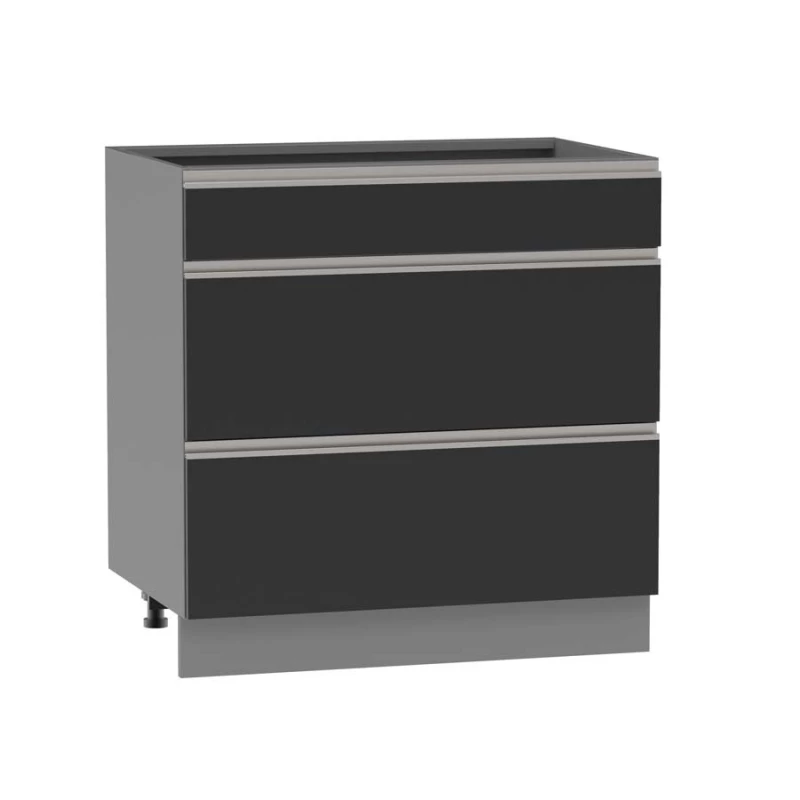 Alsó szekrény fiókokkal ADAMA - szélesség 80 cm, fekete / szürke, lábak 15 cm