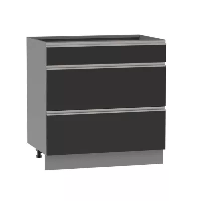 Alsó szekrény fiókokkal ADAMA - szélesség 80 cm, fekete / szürke, lábak 15 cm