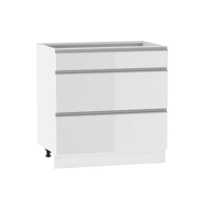 Alsó szekrény fiókokkal ADAMA - szélesség 80 cm, fényes fehér / fehér, lábak 10 cm