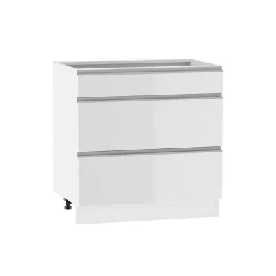 Alsó szekrény fiókokkal ADAMA - szélesség 80 cm, fényes fehér / fehér, lábak 10 cm