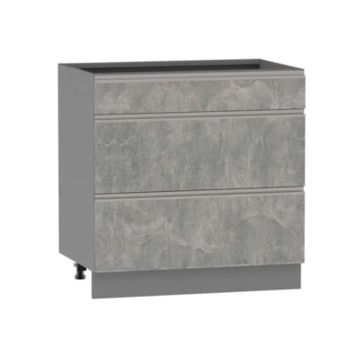 Alsó szekrény fiókokkal ADAMA - szélesség 80 cm, világos műbeton / szürke, 10 cm lábak