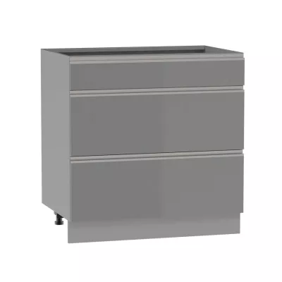 Alsó szekrény fiókokkal ADAMA - szélesség 80 cm, fényes szürke / szürke, lábak 15 cm
