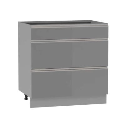 Alsó szekrény fiókokkal ADAMA - szélesség 80 cm, fényes szürke / szürke, 10 cm lábak