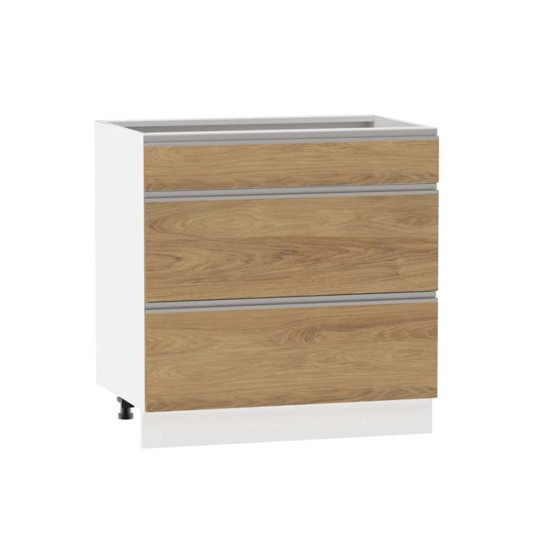 Alsó szekrény fiókokkal ADAMA - szélesség 80 cm, hickory natúr / fehér, lábak 15 cm