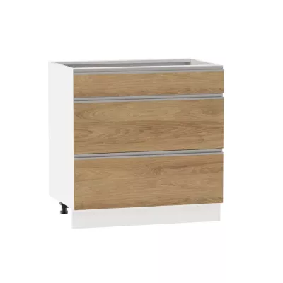 Alsó szekrény fiókokkal ADAMA - szélesség 80 cm, hickory natúr / fehér, lábak 15 cm