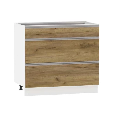 Alsó szekrény fiókokkal ADAMA - szélesség 90 cm, craft tölgy arany / fehér, lábak 15 cm