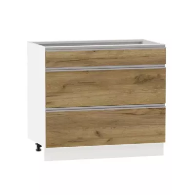 Alsó szekrény fiókokkal ADAMA - szélesség 90 cm, craft tölgy arany / fehér, lábak 10 cm